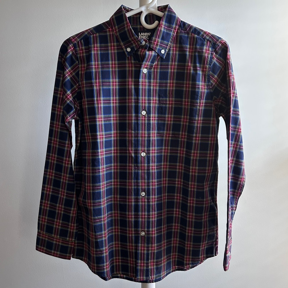 Lands' End Boy’s Navy and Red Checkered Shirt